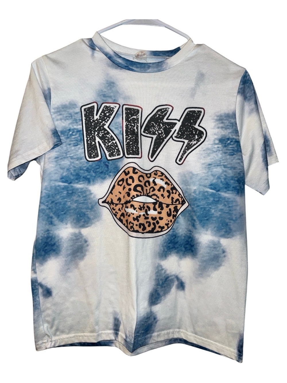 Kiss Leopard Print Lips Graphic Tie-Dye Tee, Size M/L